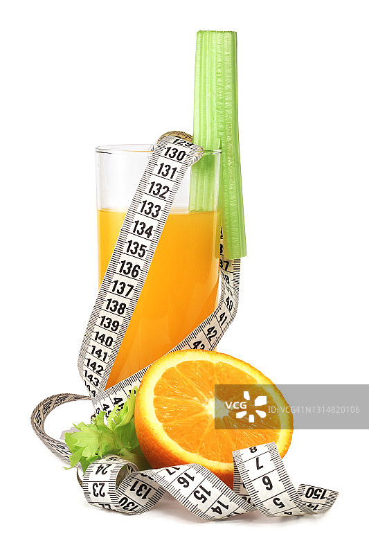 橙汁和卷尺图片素材