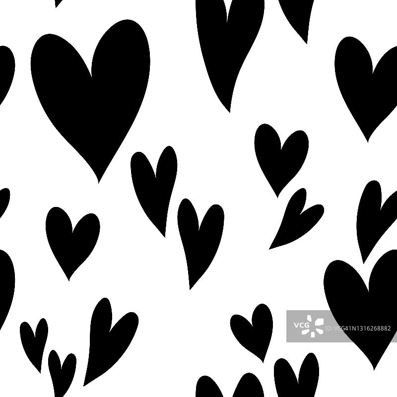 可爱的黑白心形图案，爱的质感，浪漫的印花。节日无缝图案以心为情人节图片素材