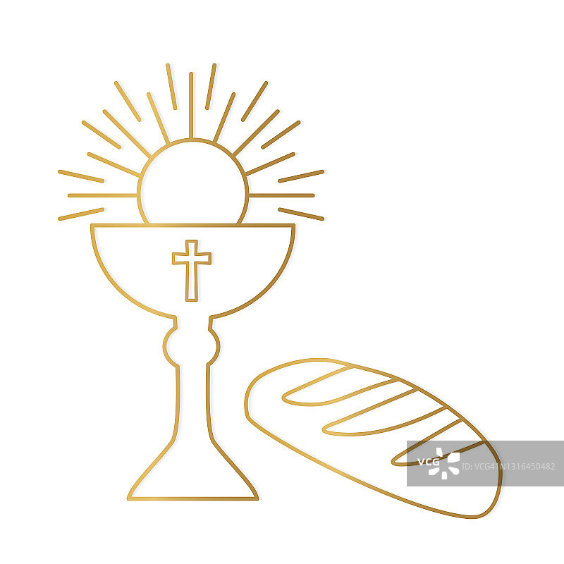 金色圣餐杯和面包圣像图片素材