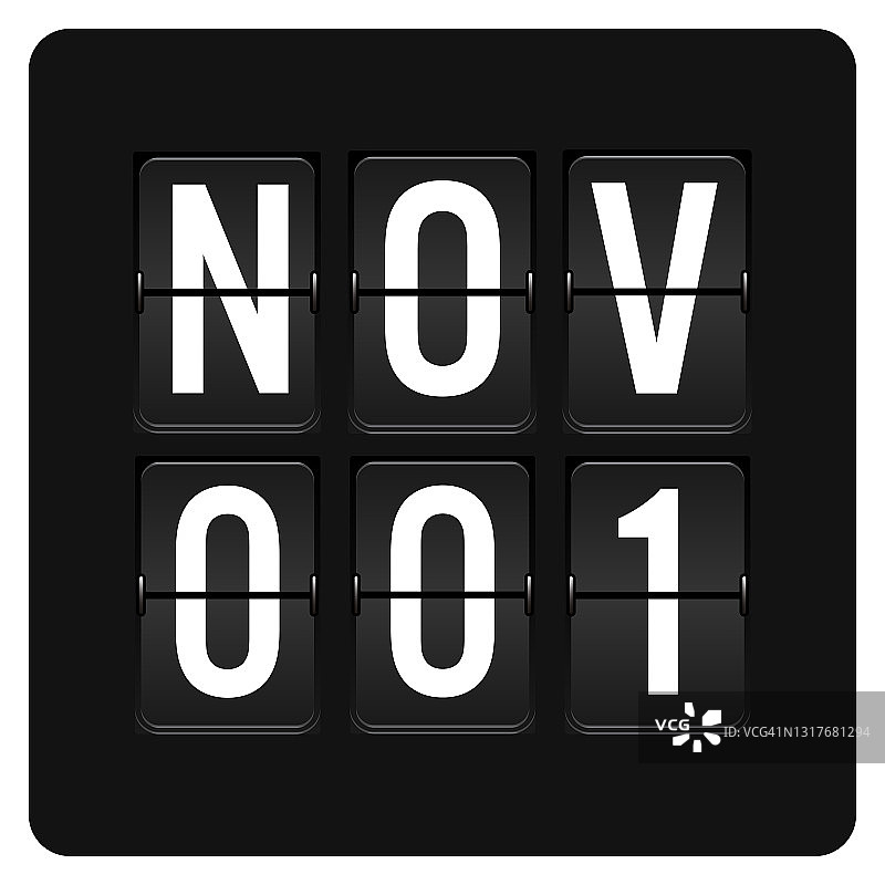 11月1日-每日日历和黑色翻转记分牌数字计时器与日期图片素材