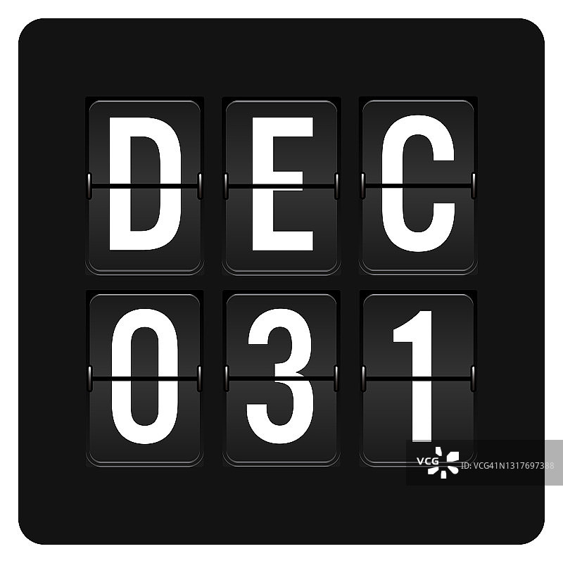 12月1日-每日日历和黑色翻转记分牌数字计时器与日期图片素材