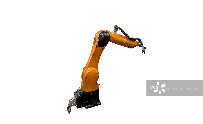 工业焊接机器人在生产线制造商工厂隔离在白色背景上图片素材