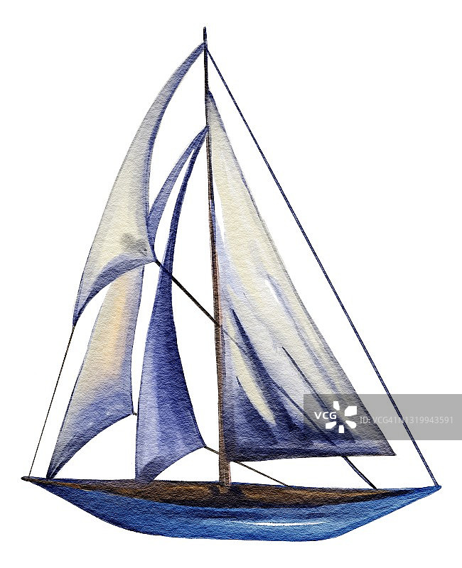 手绘孤立的白色帆船插图。帆船用于卡p，横幅p，海报，印刷，模板，邀请，书籍，广告，图案图片素材