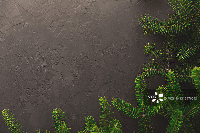 圣诞冷杉树枝在黑暗的背景与拷贝空间图片素材