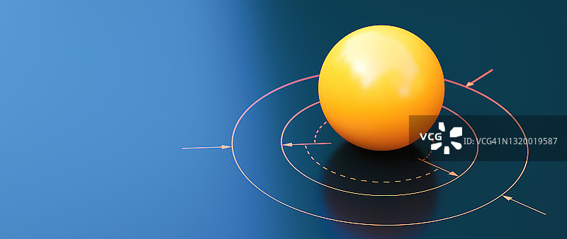 简单的黄色球体放置在坐标图的中心，低角度特写组成图片素材