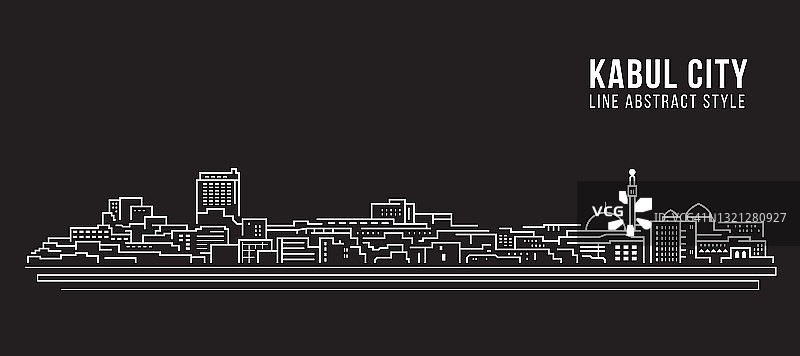 城市景观建筑线条艺术矢量插图设计-喀布尔城市图片素材