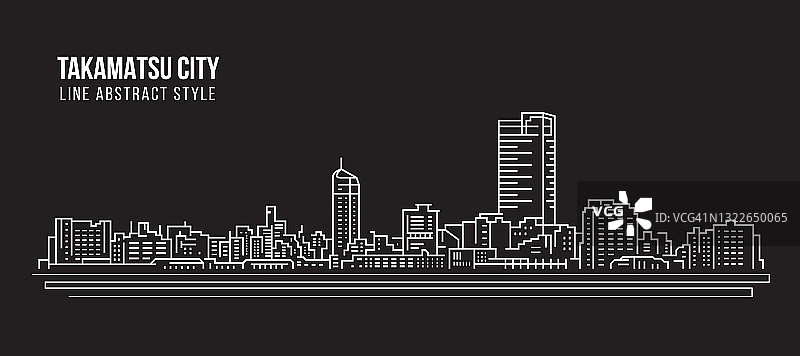 城市景观建筑线条艺术矢量插图设计-高松市图片素材