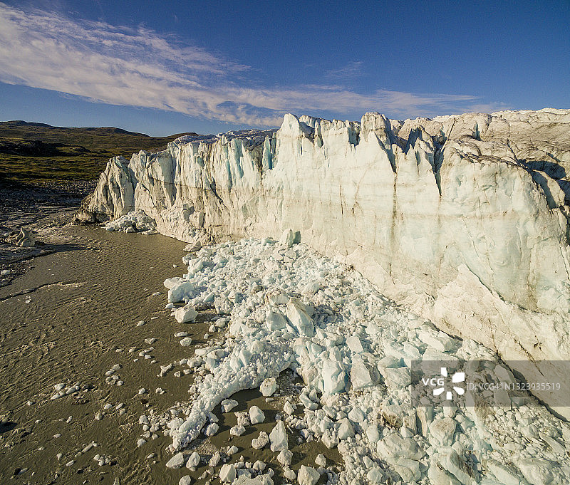 格陵兰岛冰盖融化面鸟瞰图，康克鲁斯瓦格，格陵兰图片素材