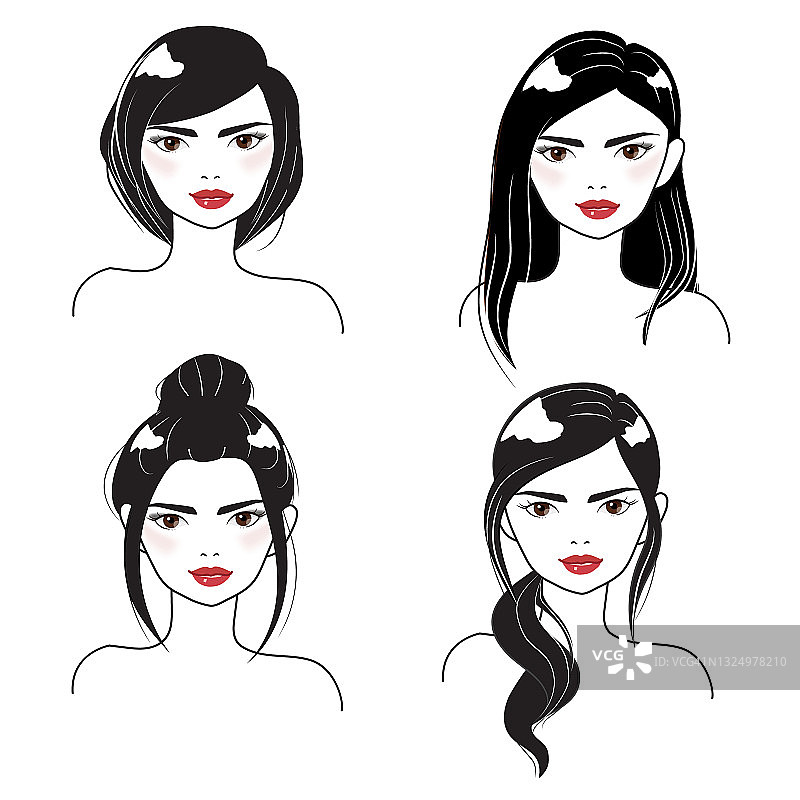 女人的脸肖像在不同的发型收集图片素材
