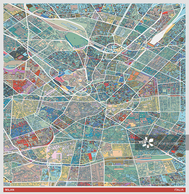 彩色艺术插画风格地图，意大利米兰市图片素材