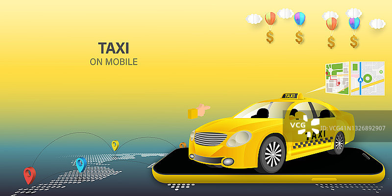 出租车服务手机app网站。智能手机应用程序。网页、应用程序的设计。矢量插图。图片素材