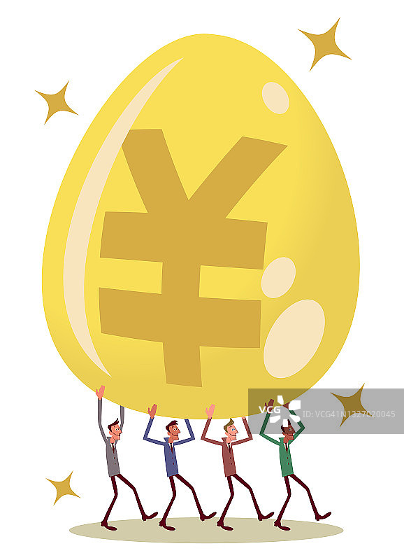 多民族商人合作携带一个大金蛋，上面有货币符号。能下金蛋的生意图片素材