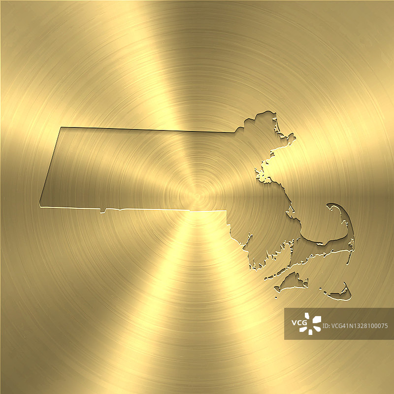 马萨诸塞州地图上的黄金背景-圆形拉丝金属纹理图片素材