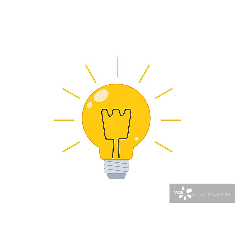 灯草图。黄色灯泡矢量插图。灯泡涂鸦，创意的象征。思想符号创造性思维图片素材