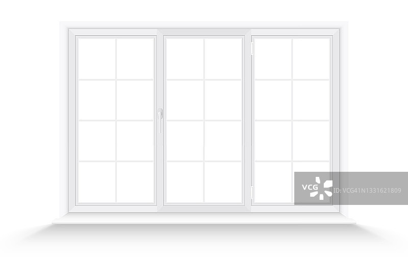 白色三重塑料窗框隔离在白色背景图片素材