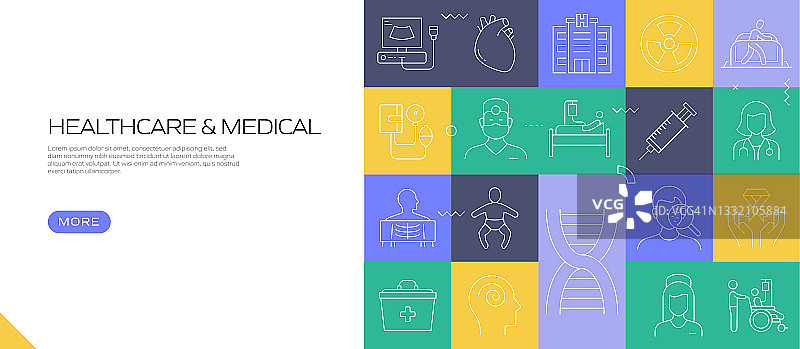 医疗保健和医疗相关的现代线条风格矢量插图图片素材