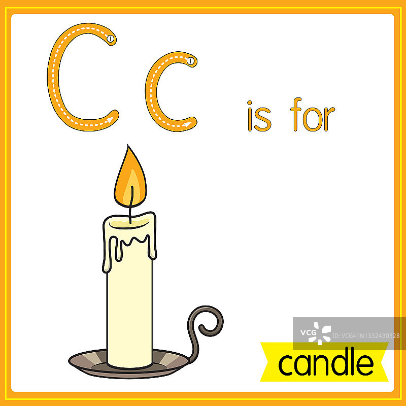 矢量插图学习字母为儿童与卡通形象。字母C代表蜡烛。图片素材