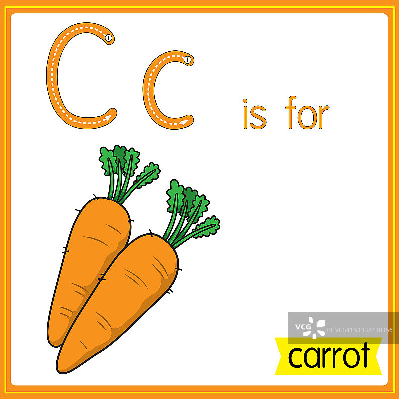 矢量插图学习字母为儿童与卡通形象。字母C是胡萝卜。图片素材