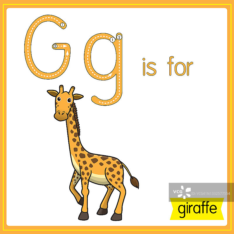 矢量插图学习字母为儿童与卡通形象。字母G代表长颈鹿。图片素材