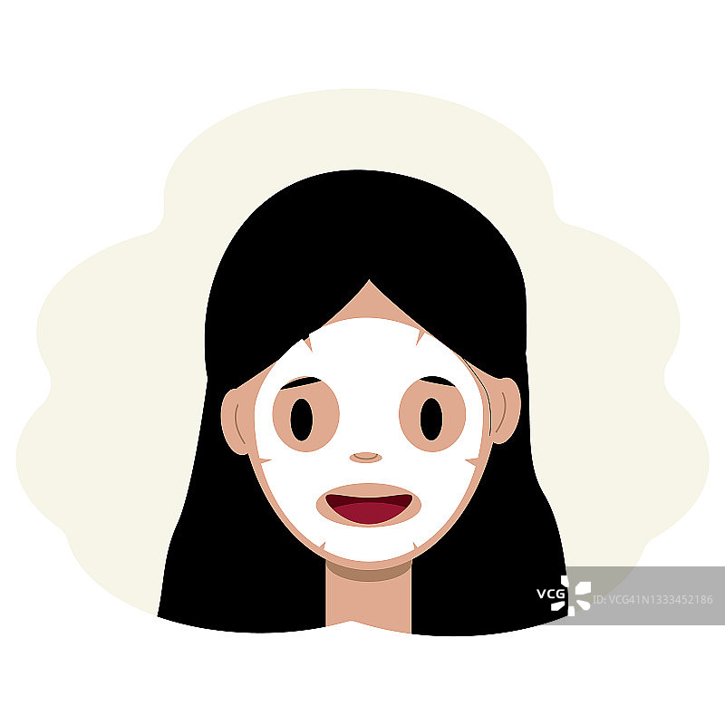 一个年轻女人的脸与布面具的插图。面部皮肤护理理念图片素材