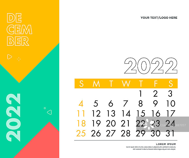 2022年12月。日历2022设计模板周将于周日开始。股票插图图片素材