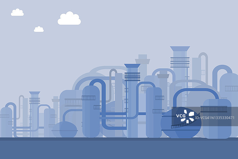 经典能源插画概念展示了石油工业中的炼油厂或油气加工厂，以此作为行业背景。图片素材