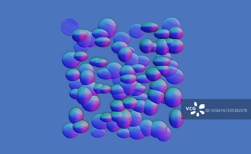 3d生成的抽象几何蓝色立方体和球体，金属纹理图片素材