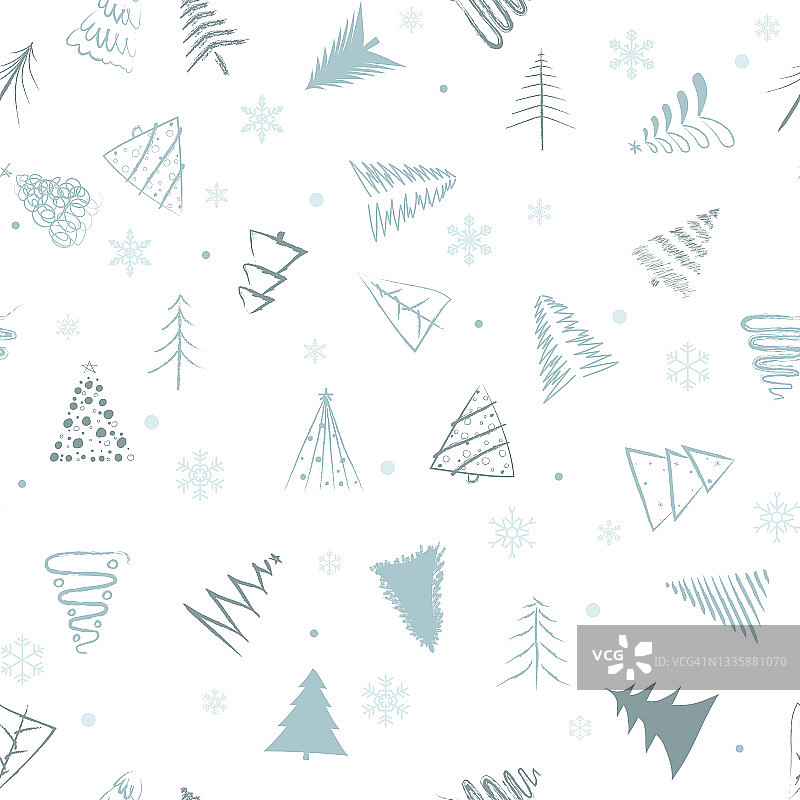 无缝模式的圣诞树和雪花在白色-像素完美图片素材