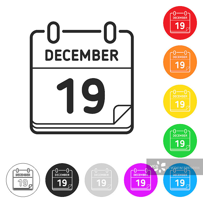 12月19日。按钮上不同颜色的平面图标图片素材