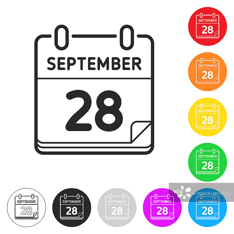 9月28日。按钮上不同颜色的平面图标图片素材