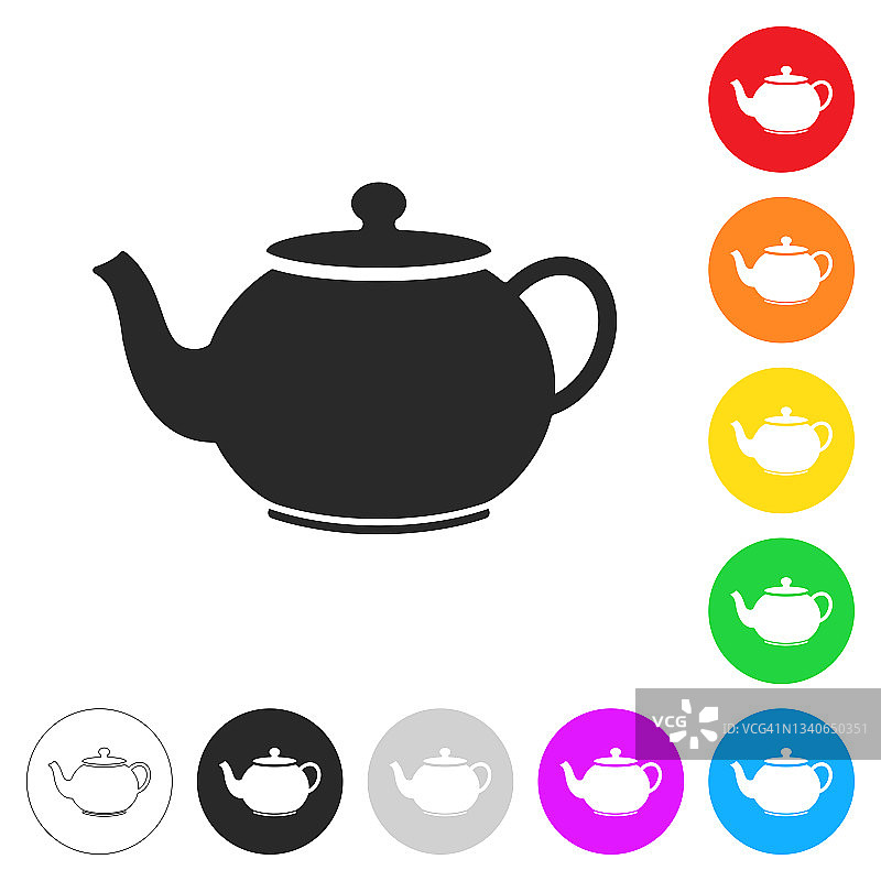 茶壶。按钮上不同颜色的平面图标图片素材