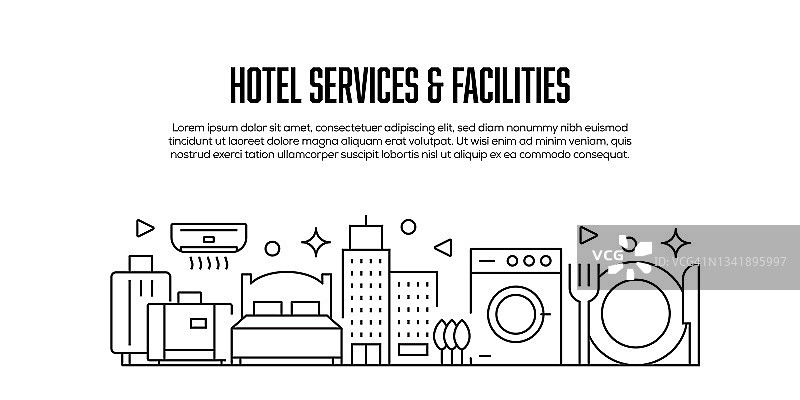 酒店服务和设施相关的现代线条风格旗帜设计图片素材