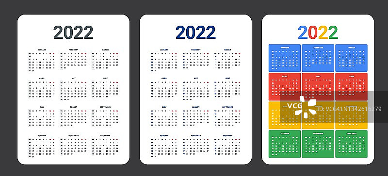 2022基本网格日历。最小的多彩图片素材