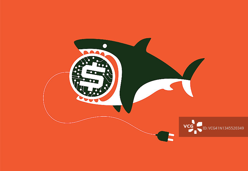 鲨鱼咬电子硬币符号图片素材