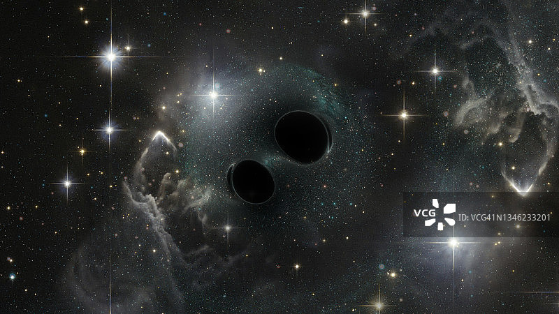 抽象的空间墙纸。外层空间的两个黑洞，在闪亮的恒星和尘埃云之间。这张图片的元素是由美国宇航局提供的。图片素材