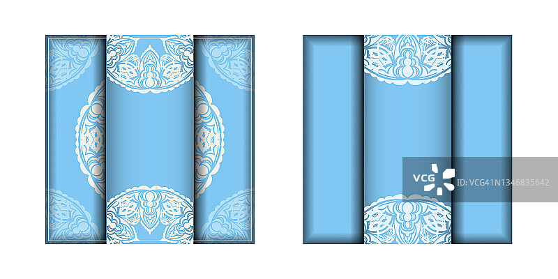 蓝色的小册子与抽象的白色装饰为您的设计。图片素材