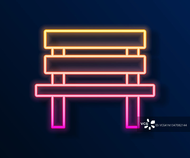 发光的霓虹灯线长凳图标孤立在黑色背景。向量图片素材