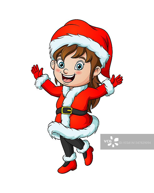 穿着圣诞老人服装的卡通小女孩图片素材
