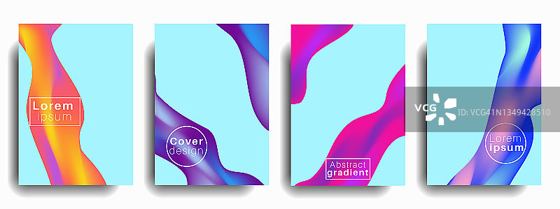 现代封面模板设计。为展示，杂志，传单，年度报告，海报和名片的一套时髦的抽象梯度形状。向量EPS 10图片素材