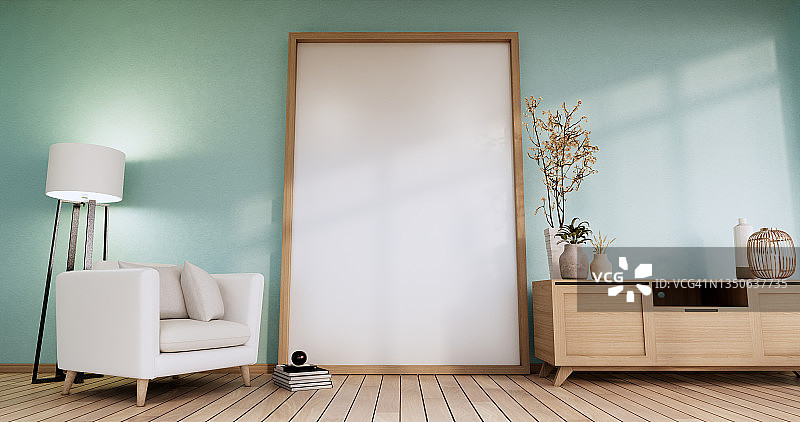 室内，Cabinet in Modern Mint empty room on Livingroom. 3d渲染图片素材