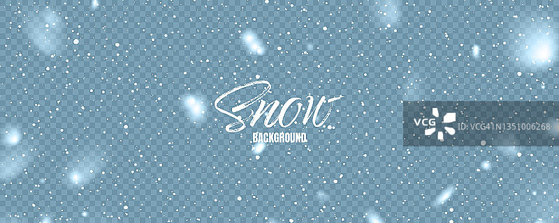 逼真的雪花飘落。蓝色冬季背景为圣诞节或新年贺卡。弗罗斯特风暴的效果。矢量图图片素材
