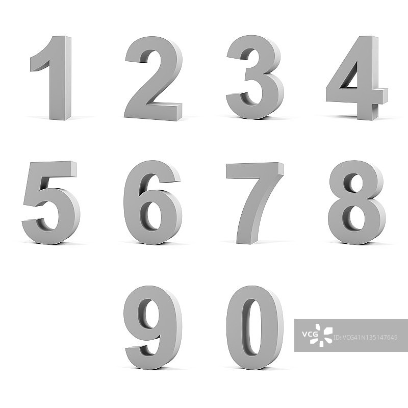 数字从0到9的白色背景。图片素材