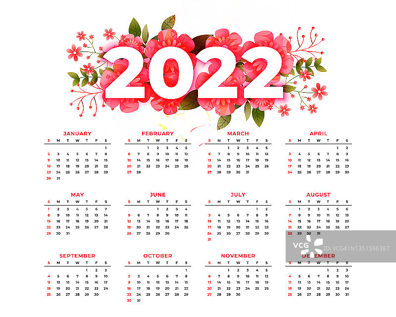 2022年新年装饰花卉日历设计图片素材
