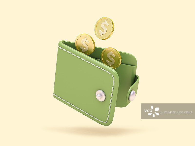 绿色钱包与金币图片素材