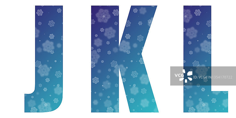 新年和圣诞节大写字母-蓝色字母J K L由雪花孤立在白色背景图片素材