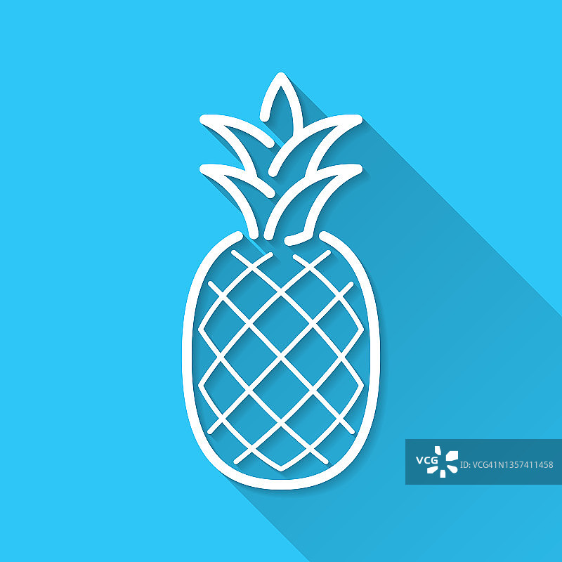 菠萝。图标在蓝色背景-平面设计与长阴影图片素材