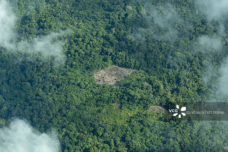 亚马逊雨林中被砍伐森林地区的鸟瞰图。图片素材
