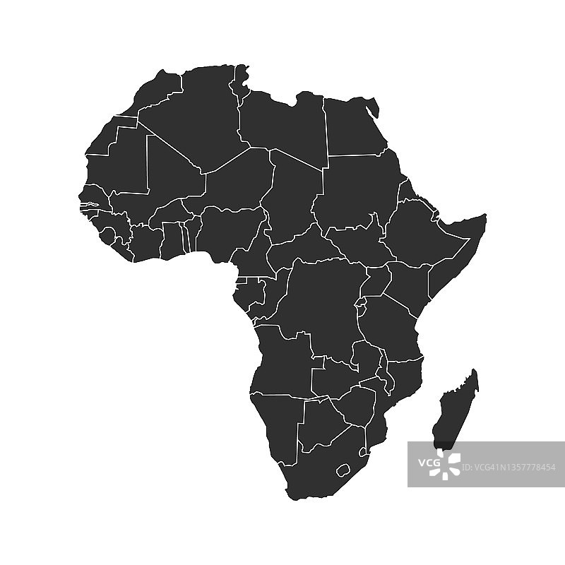 非洲大陆地图背景与国家。非洲地图孤立在白色背景上。矢量图图片素材