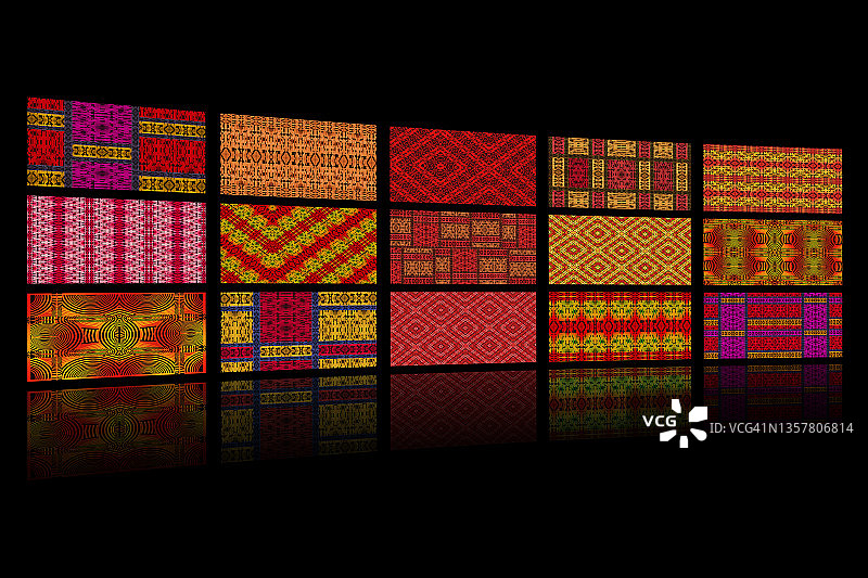 墙壁的彩色非洲织物(红色，粉红色和橙色的颜色)，插图，黑色的背景图片素材