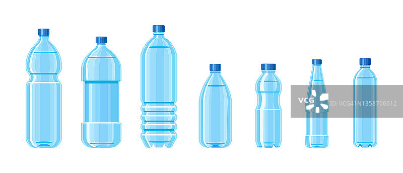 塑料水瓶设置不同容量的容器图片素材